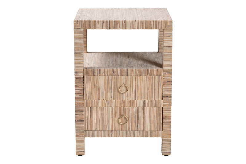 Saxton Bohemian Woven Grasscloth 2-Drawer Nightstand