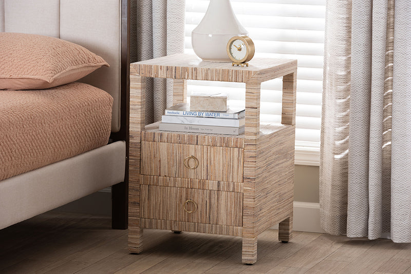 Saxton Bohemian Woven Grasscloth 2-Drawer Nightstand