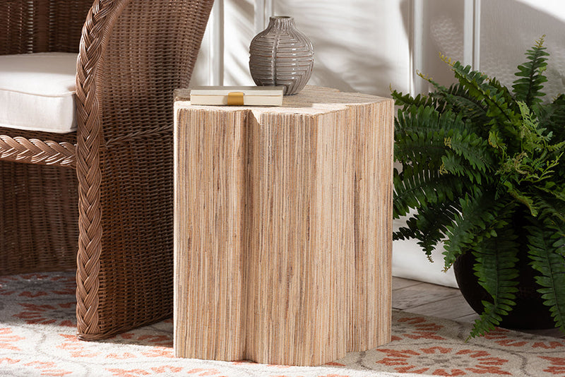Wakana Bohemian Woven Grasscloth End Table Baxton