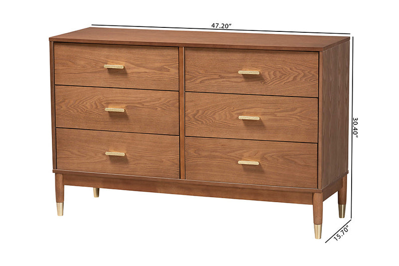 Monica Ash Walnut Wood 6-Drawer Dresser Baxton