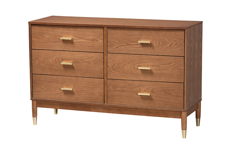 Monica Ash Walnut Wood 6-Drawer Dresser Baxton