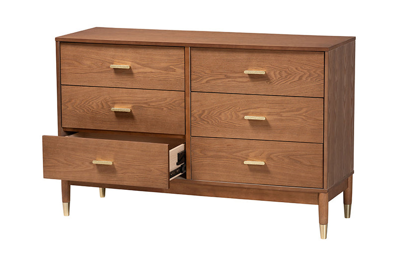 Monica Ash Walnut Wood 6-Drawer Dresser Baxton