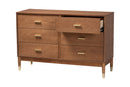 Monica Ash Walnut Wood 6-Drawer Dresser Baxton