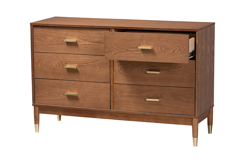 Monica Ash Walnut Wood 6-Drawer Dresser Baxton