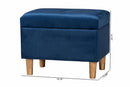 Raziel Modern Navy Blue Velvet Fabric Storage Ottoman Baxton