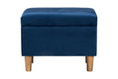 Raziel Modern Navy Blue Velvet Fabric Storage Ottoman Baxton