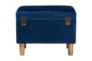 Raziel Modern Navy Blue Velvet Fabric Storage Ottoman Baxton
