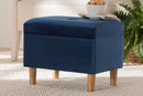 Raziel Modern Navy Blue Velvet Fabric Storage Ottoman Baxton