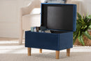 Raziel Modern Navy Blue Velvet Fabric Storage Ottoman Baxton
