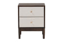 Verene Beige Fabric and Wenge Brown Wood 2-Drawer Nightstand Baxton