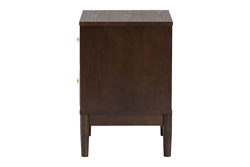 Verene Mid-Century Beige Fabric and Wenge Brown Wood 2-Drawer Nightstand