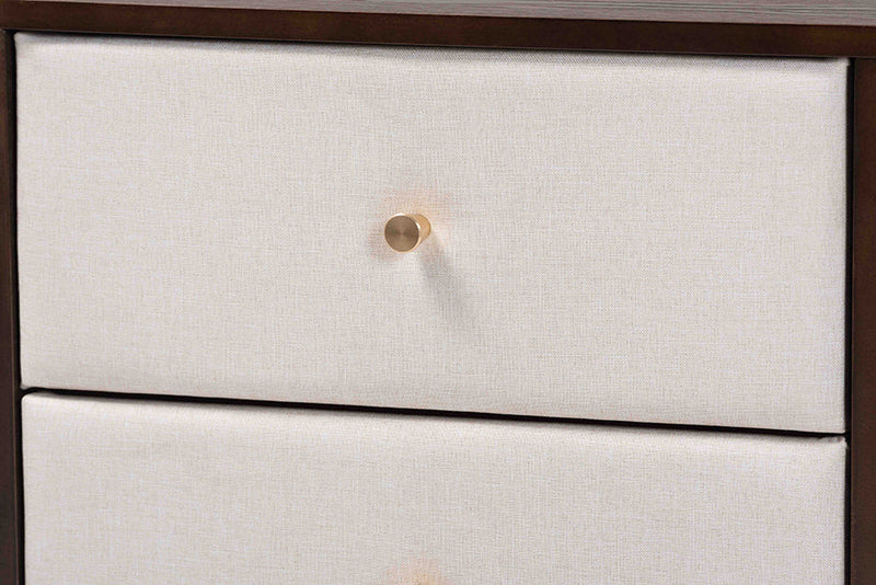 Verene Beige Fabric and Wenge Brown Wood 2-Drawer Nightstand Baxton