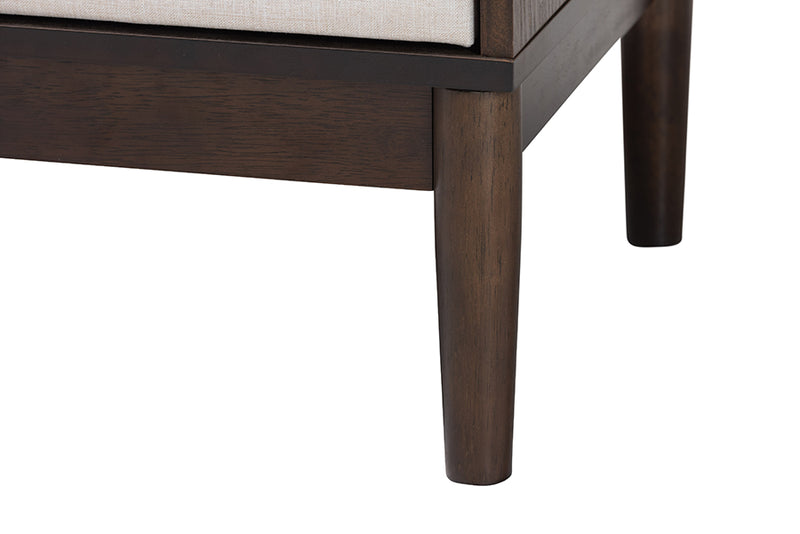 Verene Mid-Century Beige Fabric and Wenge Brown Wood 2-Drawer Nightstand