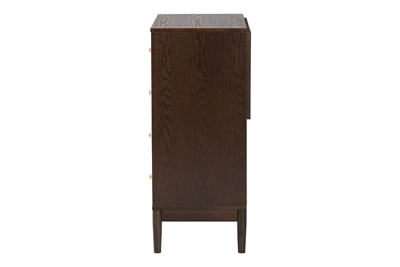 Verene Mid-Century Beige Fabric and Wenge Brown Wood 4-Drawer Chest