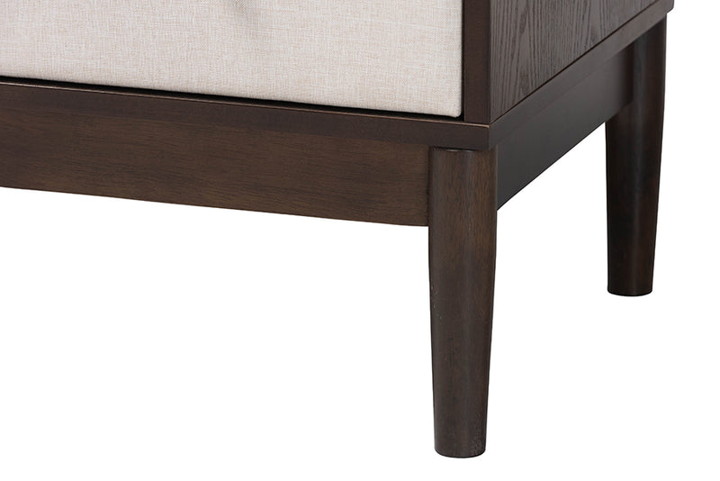 Verene Mid-Century Beige Fabric and Wenge Brown Wood 4-Drawer Chest