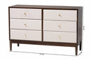Verene Beige Fabric and Wenge Brown Wood 6-Drawer Dresser Baxton