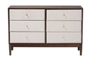 Verene Beige Fabric and Wenge Brown Wood 6-Drawer Dresser Baxton