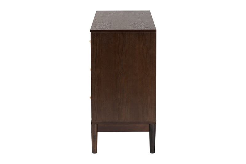 Verene Mid-Century Beige Fabric and Wenge Brown Wood 6-Drawer Dresser