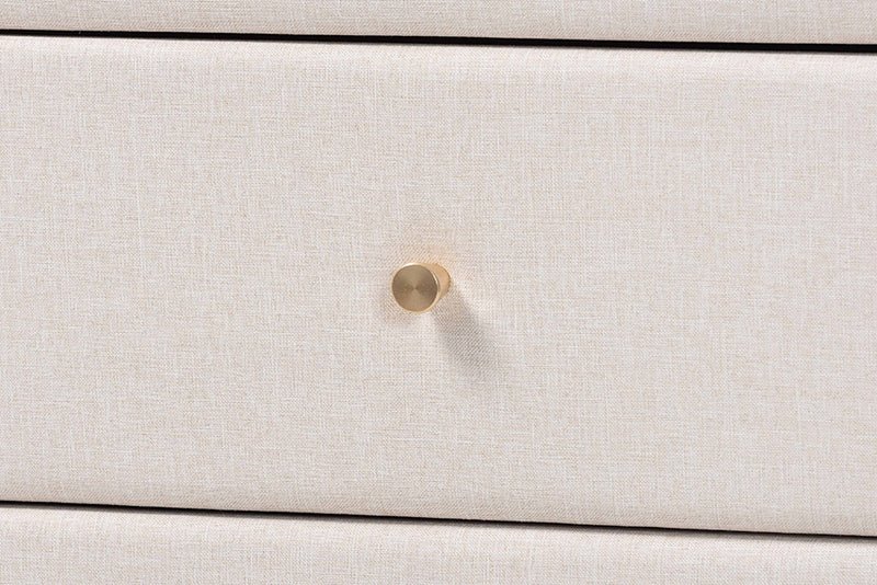 Verene Mid-Century Beige Fabric and Wenge Brown Wood 6-Drawer Dresser