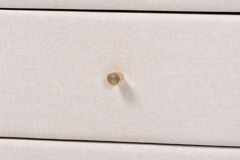Verene Beige Fabric and Wenge Brown Wood 6-Drawer Dresser Baxton