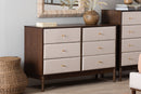 Verene Beige Fabric and Wenge Brown Wood 6-Drawer Dresser Baxton