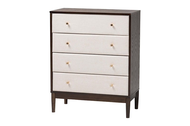 Verene Channel Tufted Beige Fabric and Wenge Brown Wood 4-Pc Queen Bedroom Set Baxton