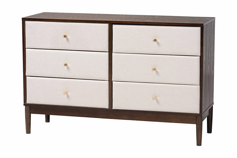 Verene Channel Tufted Beige Fabric and Wenge Brown Wood 4-Pc Queen Bedroom Set Baxton