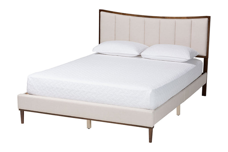 Verene Channel Tufted Beige Fabric and Wenge Brown Wood Queen Bed Baxton