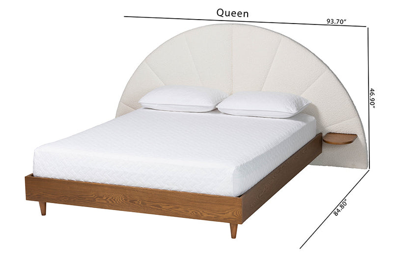 Braith Japandi Cream Boucle and Walnut Brown Wood King Bed Baxton