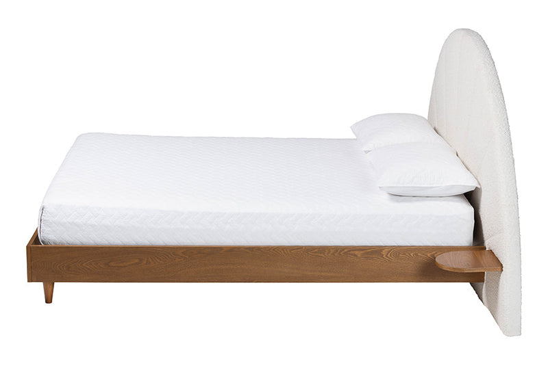Braith Japandi Cream Boucle and Walnut Brown Wood King Bed Baxton