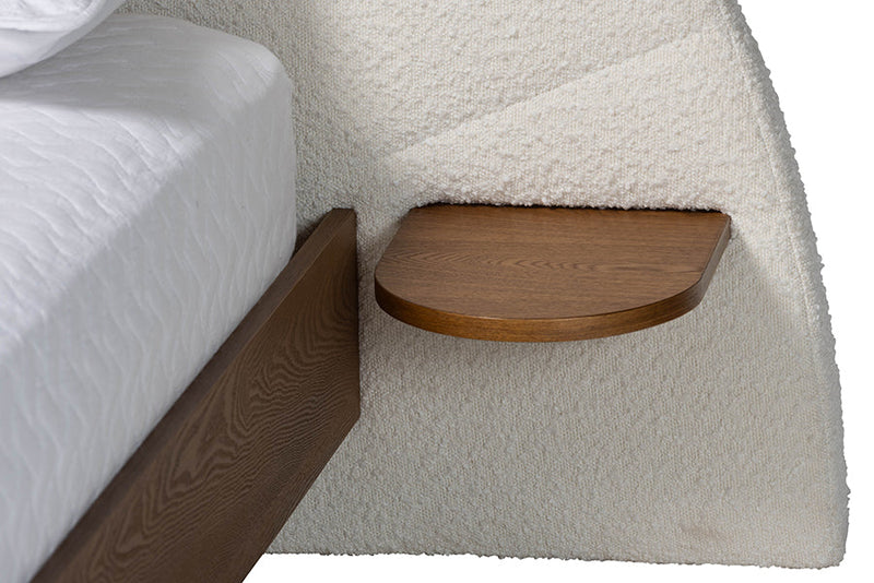 Braith Japandi Cream Boucle and Walnut Brown Wood King Bed Baxton
