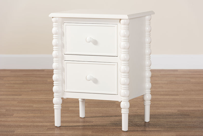 Sophia Classic White Wood 2-Drawer End Table w/Spindle Legs