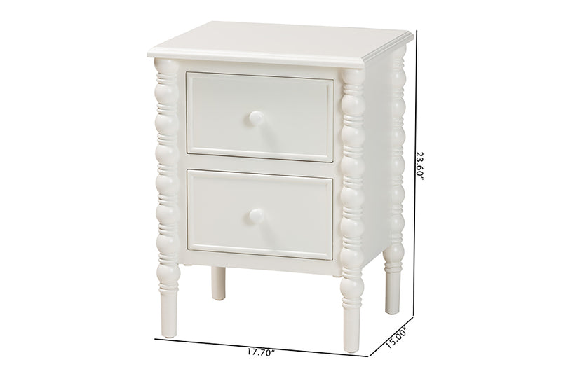 Sophia Classic White Wood 2-Drawer End Table w/Spindle Legs