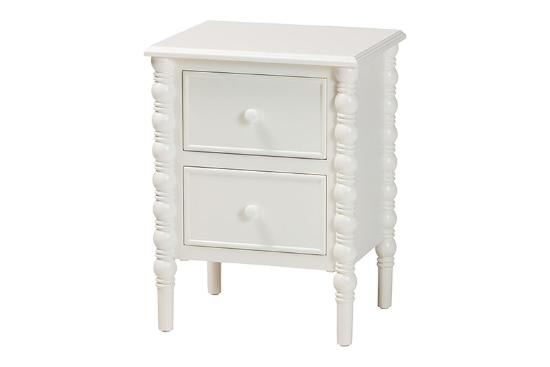 Sophia Classic White Wood 2-Drawer End Table w/Spindle Legs