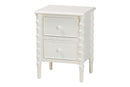 Sophia Classic White Wood 2-Drawer End Table w/Spindle Legs Baxton