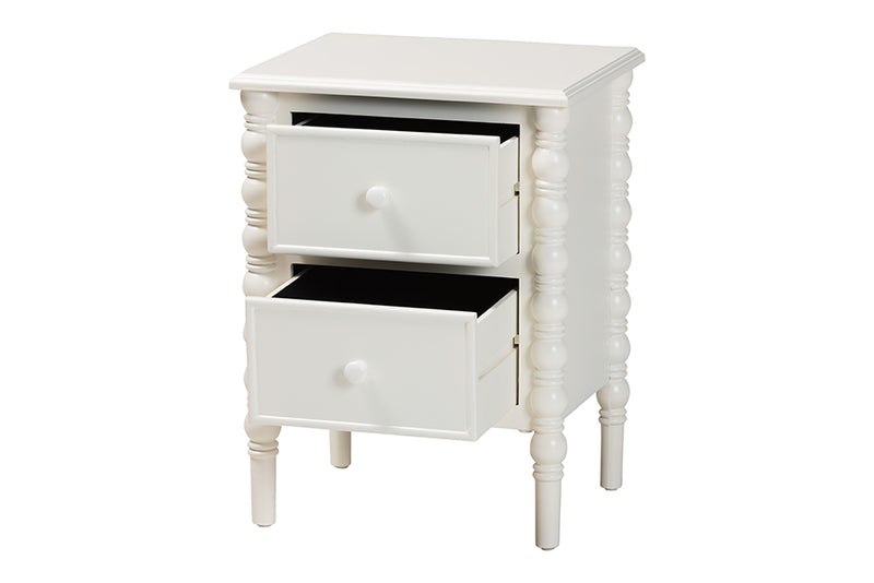 Sophia Classic White Wood 2-Drawer End Table w/Spindle Legs