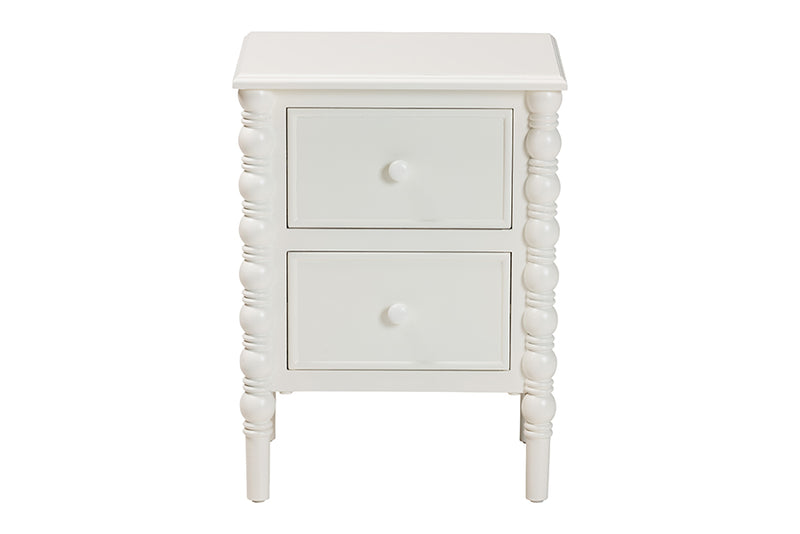 Sophia Classic White Wood 2-Drawer End Table w/Spindle Legs