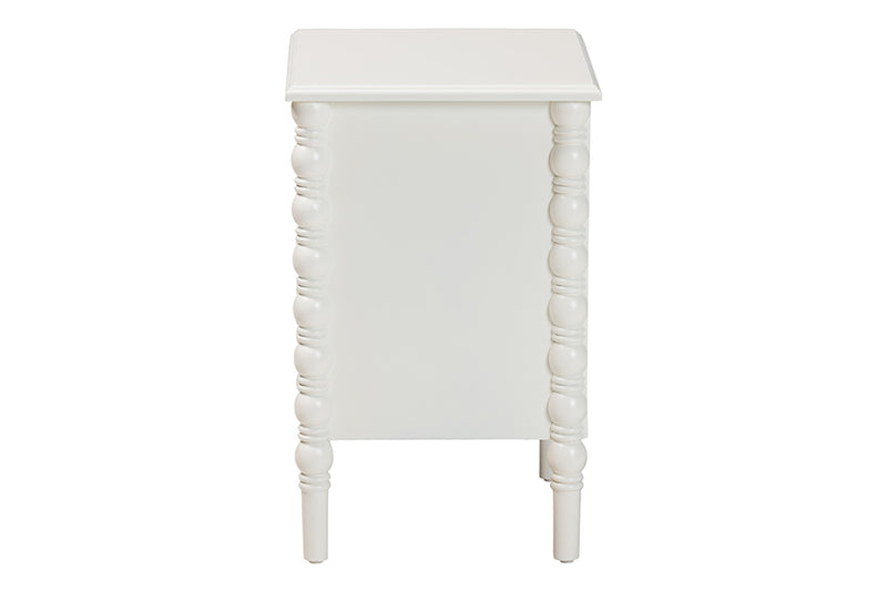 Sophia Classic White Wood 2-Drawer End Table w/Spindle Legs