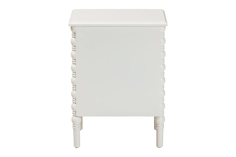 Sophia Classic White Wood 2-Drawer End Table w/Spindle Legs