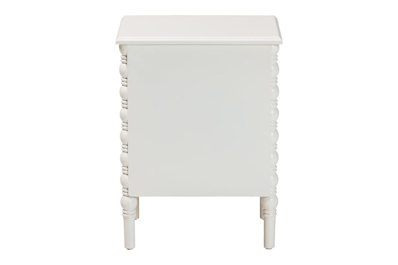 Sophia Classic White Wood 2-Drawer End Table w/Spindle Legs Baxton