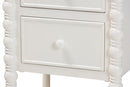 Sophia Classic White Wood 2-Drawer End Table w/Spindle Legs Baxton