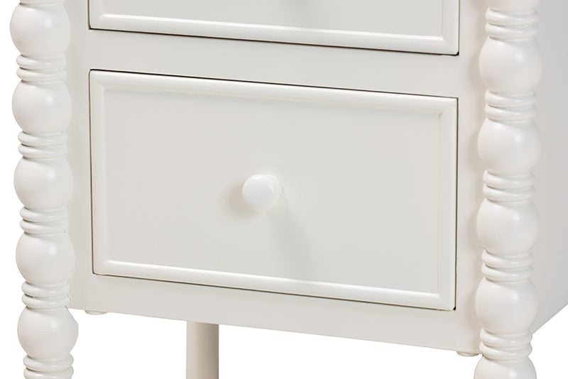 Sophia Classic White Wood 2-Drawer End Table w/Spindle Legs