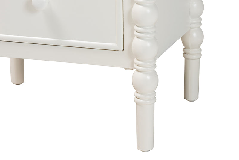 Sophia Classic White Wood 2-Drawer End Table w/Spindle Legs