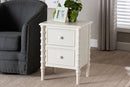 Sophia Classic White Wood 2-Drawer End Table w/Spindle Legs Baxton