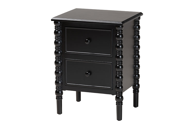 Sophia Classic Black Wood 2-Drawer End Table w/Spindle Legs