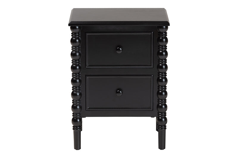 Sophia Classic Black Wood 2-Drawer End Table w/Spindle Legs