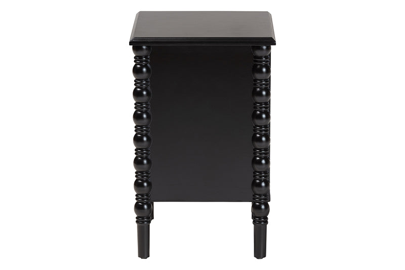 Sophia Classic Black Wood 2-Drawer End Table w/Spindle Legs