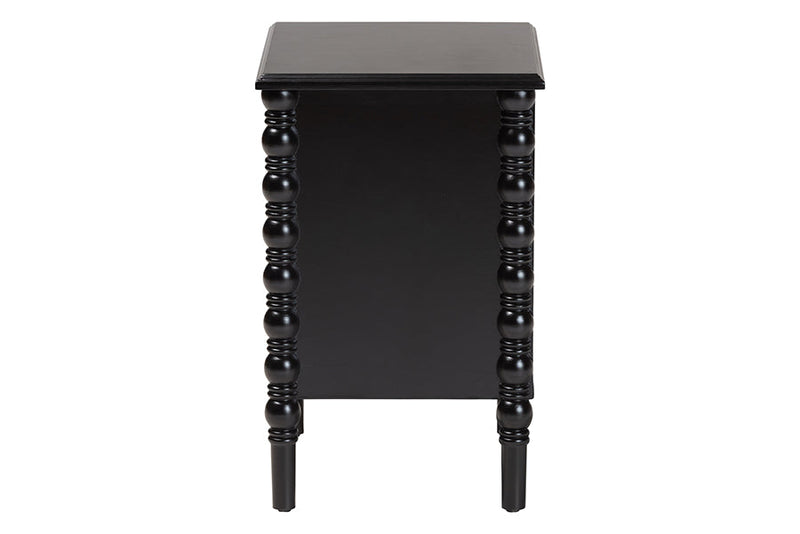 Sophia Classic Black Wood 2-Drawer End Table w/Spindle Legs Baxton