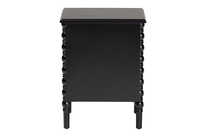 Sophia Classic Black Wood 2-Drawer End Table w/Spindle Legs