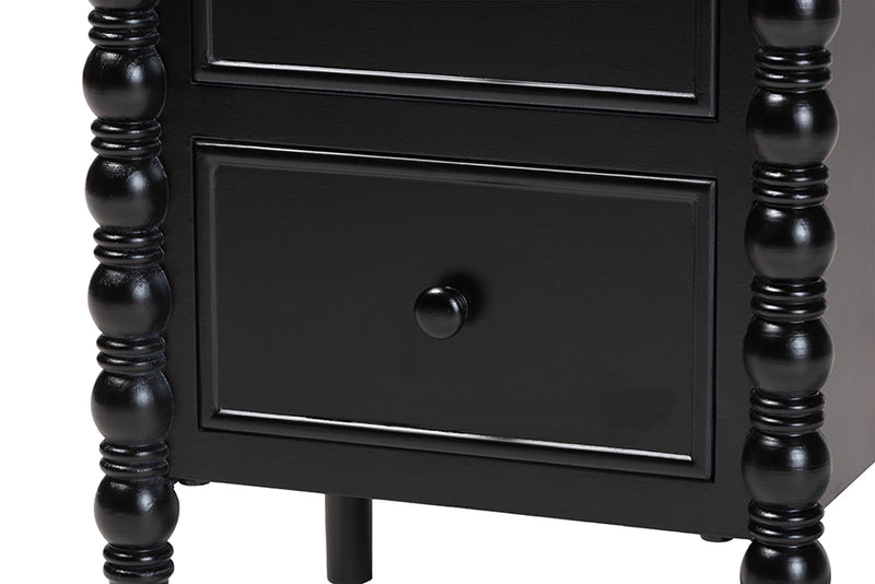 Sophia Classic Black Wood 2-Drawer End Table w/Spindle Legs